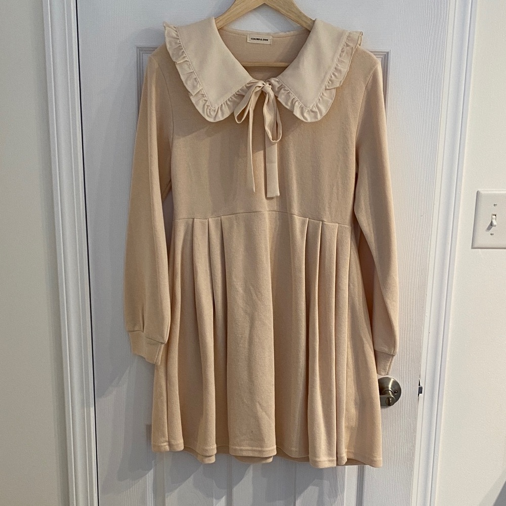 Packitcute Charming Beige Kids Dress with Ruffled Collar Girls  size Large